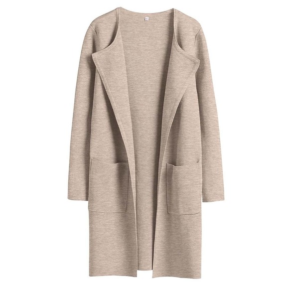 Aanrabess Knit Cardigan Coatigan Sweater Open Front Dressy Casual Medium Beige - Picture 1 of 9